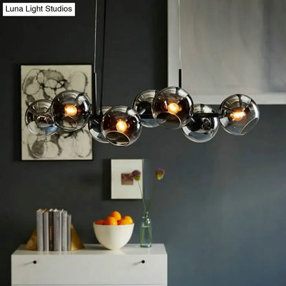 Modern clear smoke glass 8 bulb lighting fixture dining room black & gold