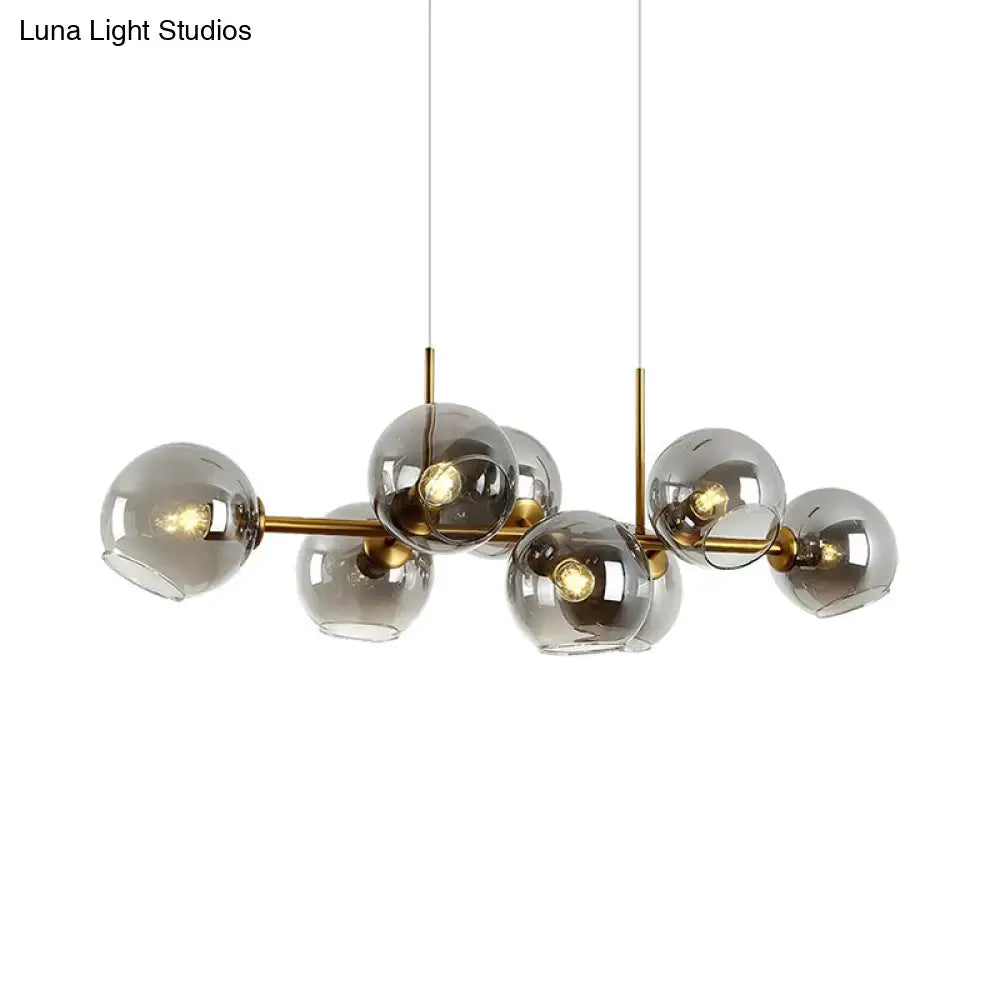 Modern clear smoke glass 8 bulb lighting fixture dining room black & gold