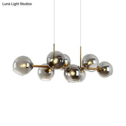Modern clear smoke glass 8 bulb lighting fixture dining room black & gold