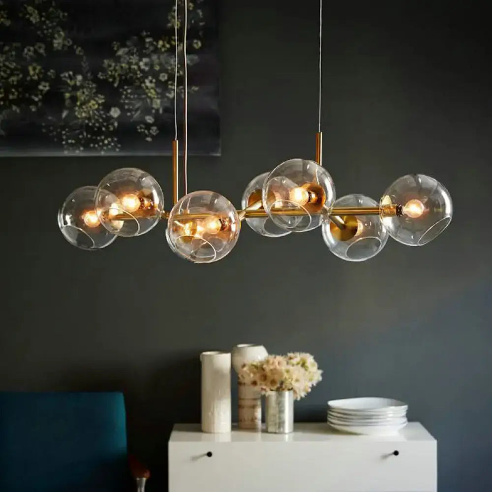 Modern clear smoke glass 8 bulb lighting fixture dining room black & gold