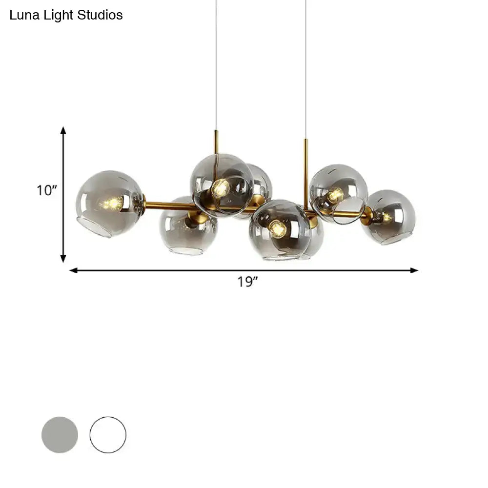 Modern clear smoke glass 8 bulb lighting fixture dining room black & gold