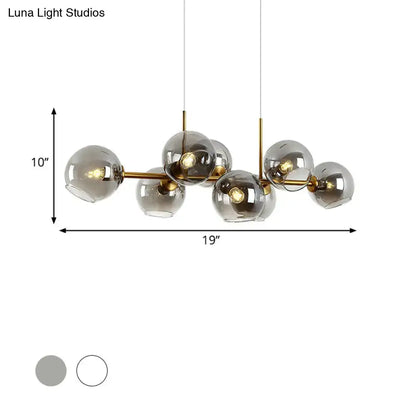 Modern clear smoke glass 8 bulb lighting fixture dining room black & gold