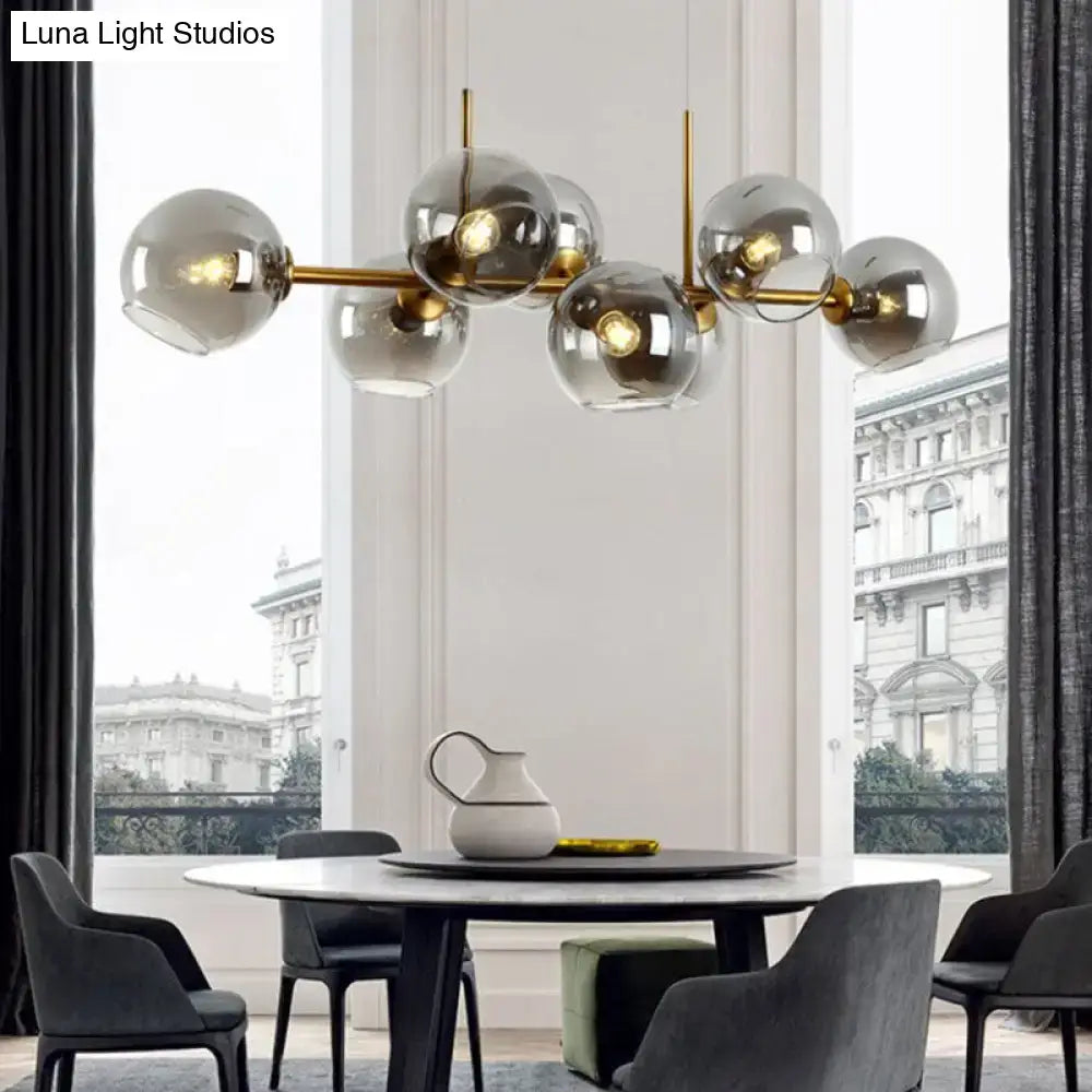 Modern clear smoke glass 8 bulb lighting fixture dining room black & gold