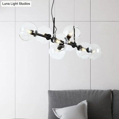 Modern clear smoke glass 8 bulb lighting fixture dining room black & gold