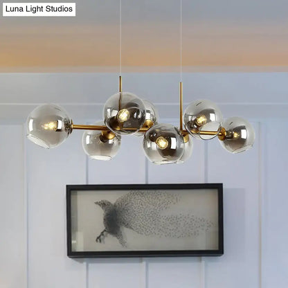 Modern clear smoke glass 8 bulb lighting fixture dining room black & gold