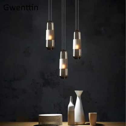 Modern clear & smoked glass pendant lights for dining room