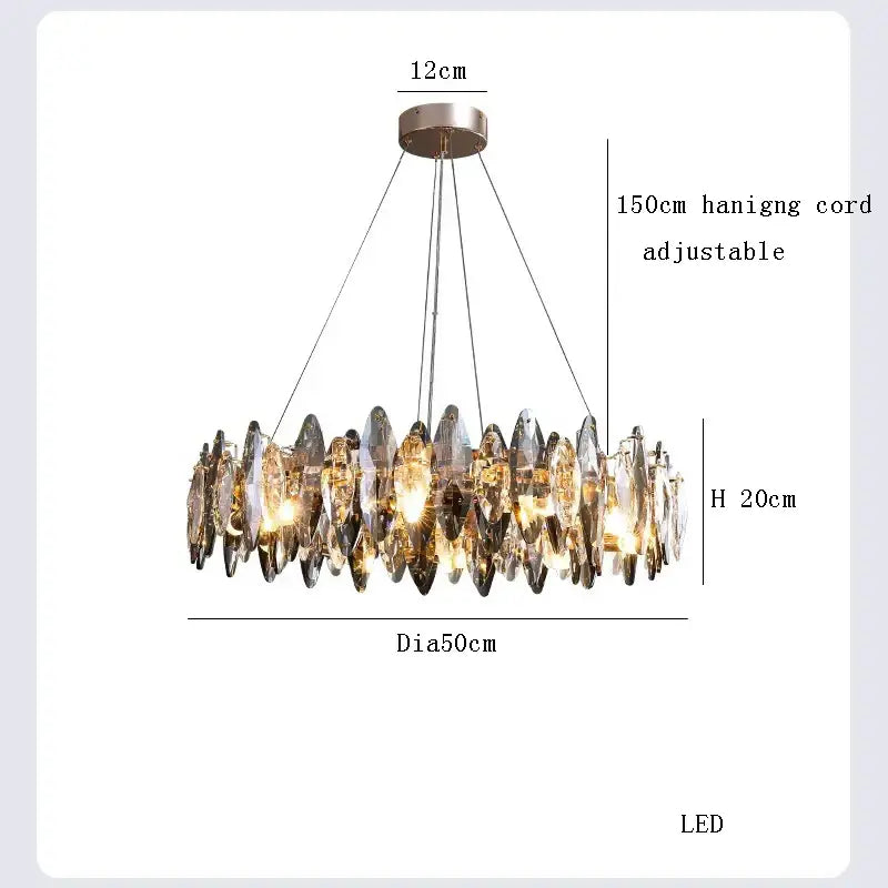 Modern clear & smoky crystal led chandelier living room light