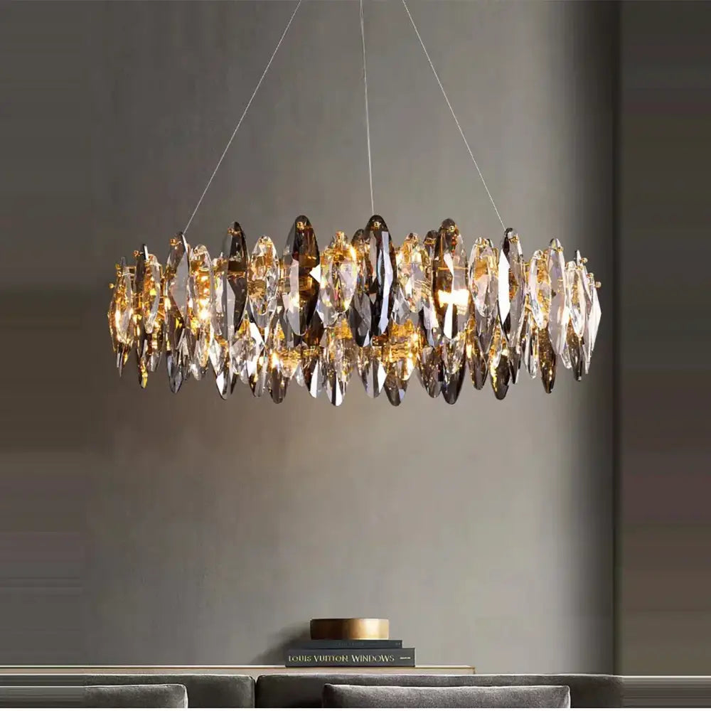Modern clear & smoky crystal led chandelier living room light