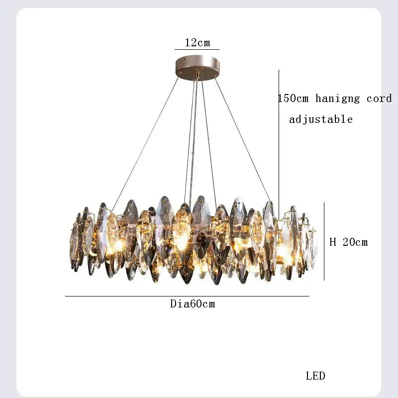 Modern clear & smoky crystal led chandelier living room light