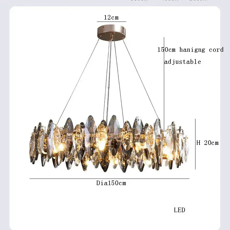 Modern clear & smoky crystal led chandelier living room light