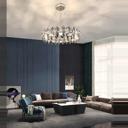 Modern clear & smoky crystal led chandelier living room light