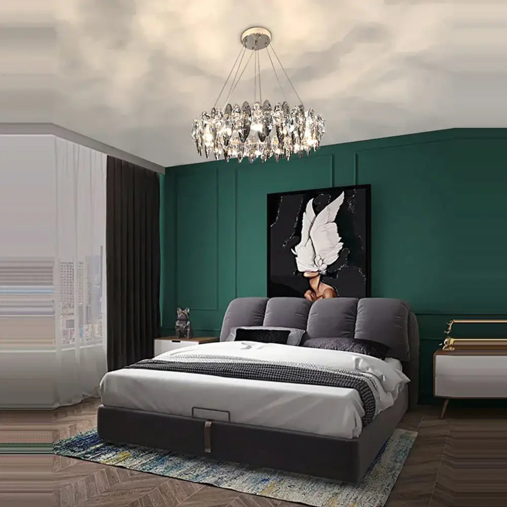 Modern clear & smoky crystal led chandelier living room light