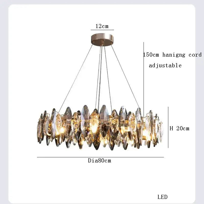 Modern clear & smoky crystal led chandelier living room light