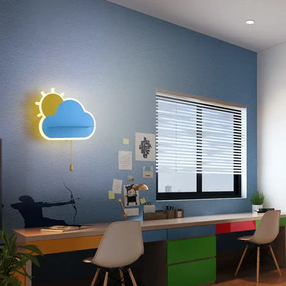 Modern cloud wall lamps with wooden pull chain – childrens bedroom