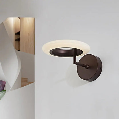 DecorBites™ Modern Coffee/White Round LED Wall Lamp with Curved Arm in Warm/Natural Light - Acrylic Lighting Sconce