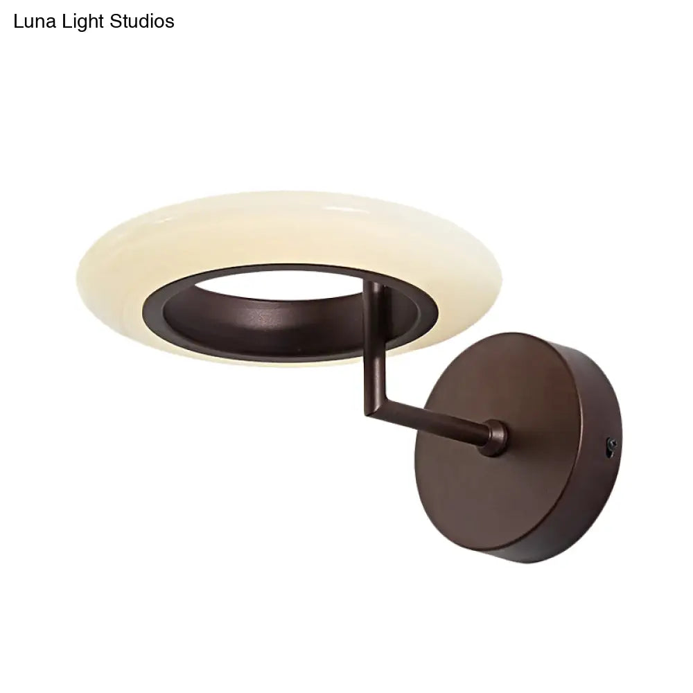 DecorBites™ Modern Coffee/White Round LED Wall Lamp with Curved Arm in Warm/Natural Light - Acrylic Lighting Sconce