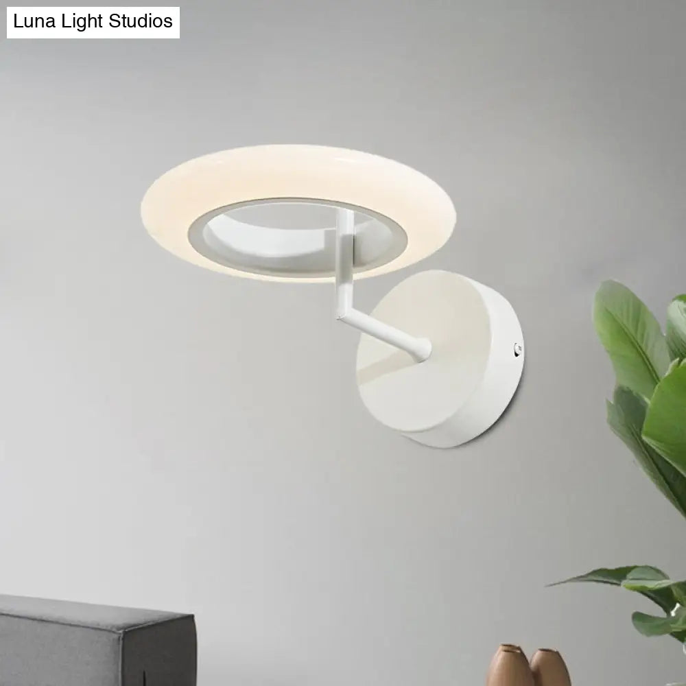 DecorBites™ Modern Coffee/White Round LED Wall Lamp with Curved Arm in Warm/Natural Light - Acrylic Lighting Sconce