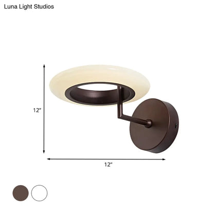 DecorBites™ Modern Coffee/White Round LED Wall Lamp with Curved Arm in Warm/Natural Light - Acrylic Lighting Sconce