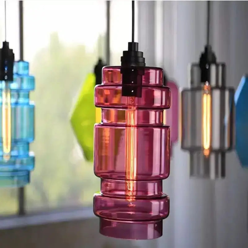 Modern colorful geometric glass pendant light kitchen lighting