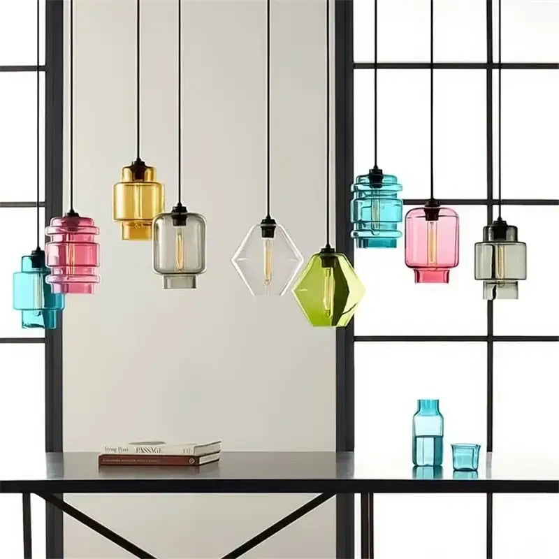 Modern colorful geometric glass pendant light kitchen lighting