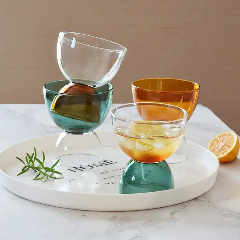 Modern colorful glass dessert ice cream cup set dining room glassware