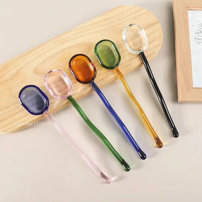 Modern colorful glass dessert spoon set dining room kitchenware