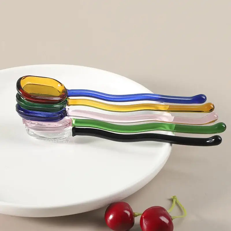 Modern colorful glass dessert spoon set dining room kitchenware
