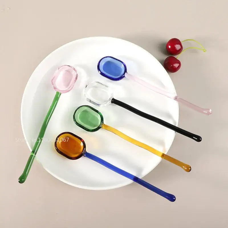 Modern colorful glass dessert spoon set dining room kitchenware