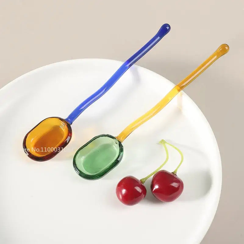 Modern colorful glass dessert spoon set dining room kitchenware