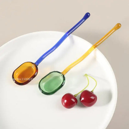 Modern colorful glass dessert spoon set dining room kitchenware