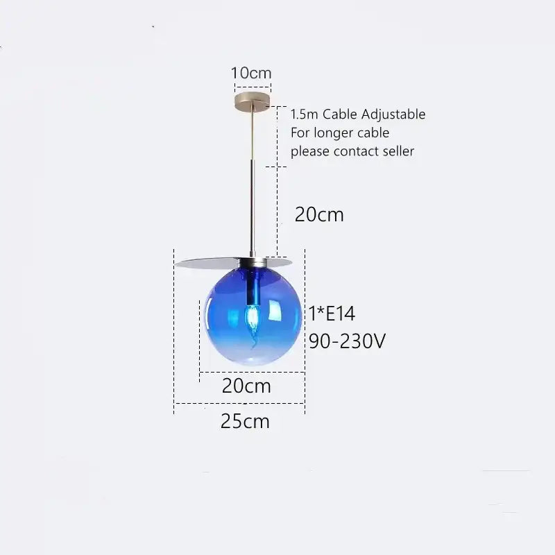 Modern colorful glass metal pendant lamp for dining room