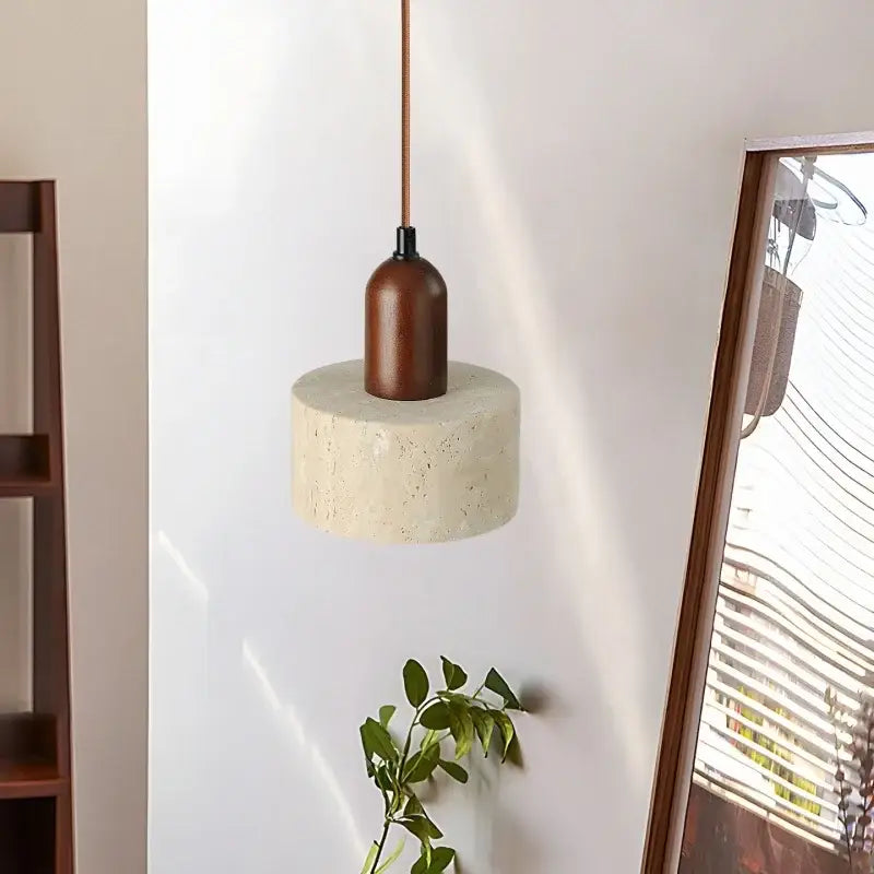 Modern concrete and wood pendant light kitchen led yellow travertine