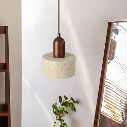 Modern concrete and wood pendant light kitchen led yellow travertine