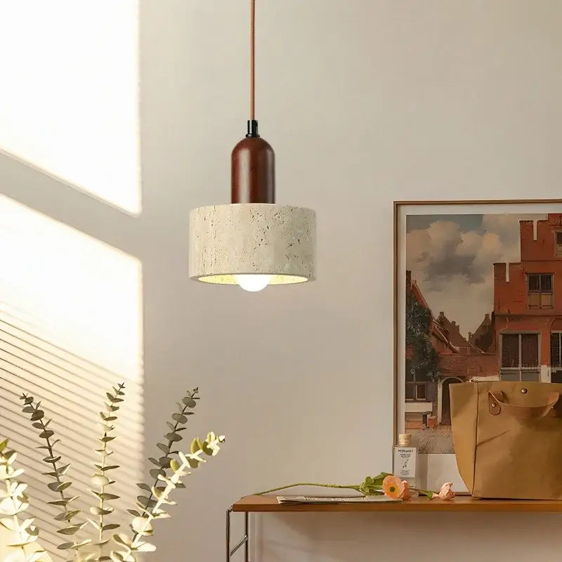 Modern concrete and wood pendant light kitchen led yellow travertine