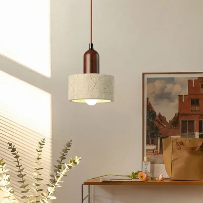 Modern concrete and wood pendant light kitchen led yellow travertine