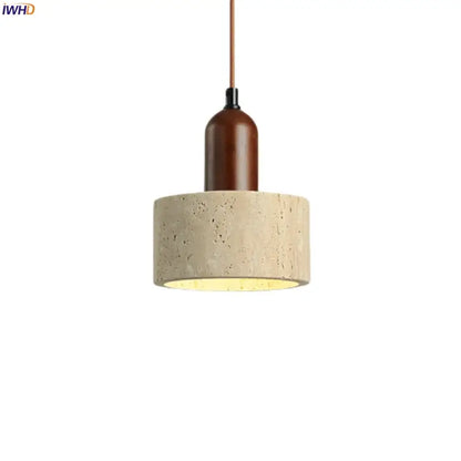 Modern concrete and wood pendant light kitchen led yellow travertine