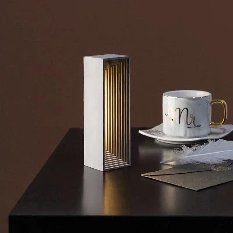 Modern concrete stone table lamp bedroom wood slat touch light
