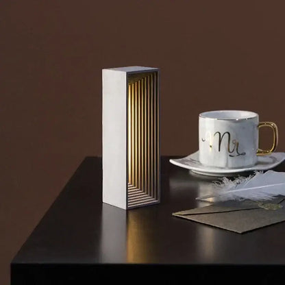 Modern concrete stone table lamp bedroom wood slat touch light