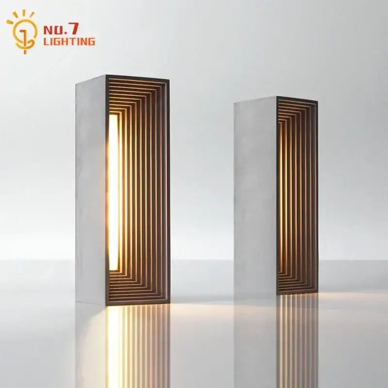 Modern concrete stone table lamp bedroom wood slat touch light