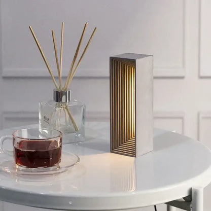 Modern concrete stone table lamp bedroom wood slat touch light