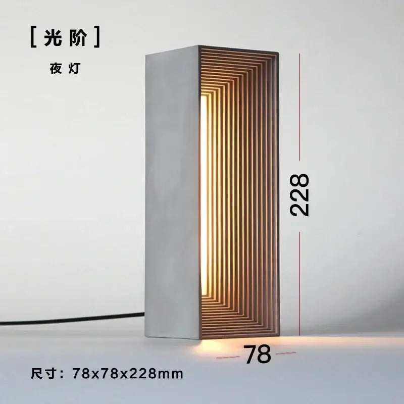 Modern concrete stone table lamp bedroom wood slat touch light