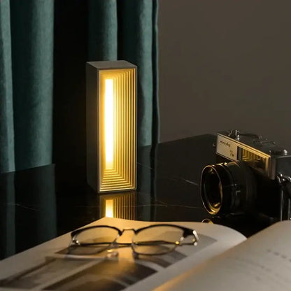 Modern concrete stone table lamp bedroom wood slat touch light