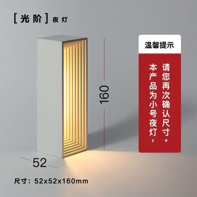 Modern concrete stone table lamp bedroom wood slat touch light