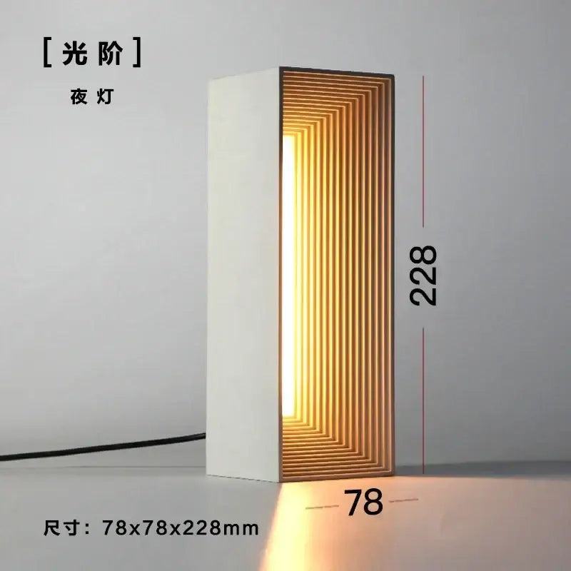 Modern concrete stone table lamp bedroom wood slat touch light