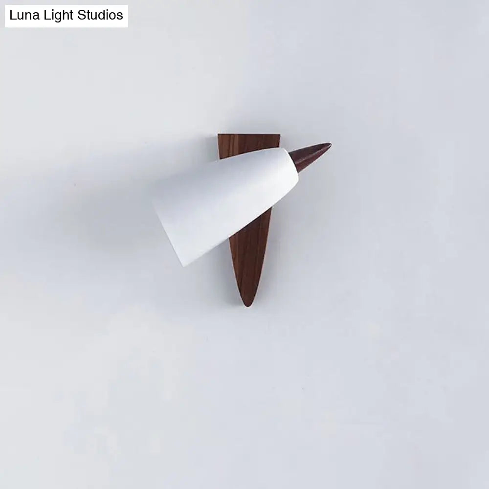DecorBites™ Modern Cone Metal Wall Light with Wood Backplate - White 1-Bulb Sconce Fixture