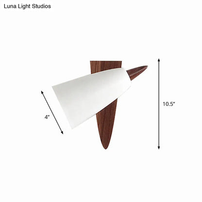 DecorBites™ Modern Cone Metal Wall Light with Wood Backplate - White 1-Bulb Sconce Fixture
