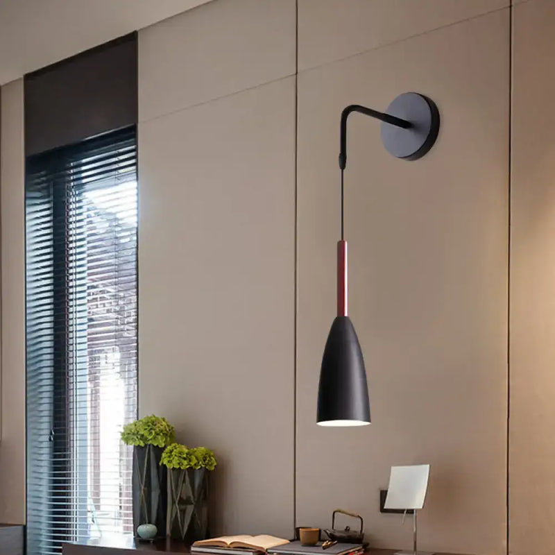 Modern conical black wall lamp – bedroom single bulb fixture