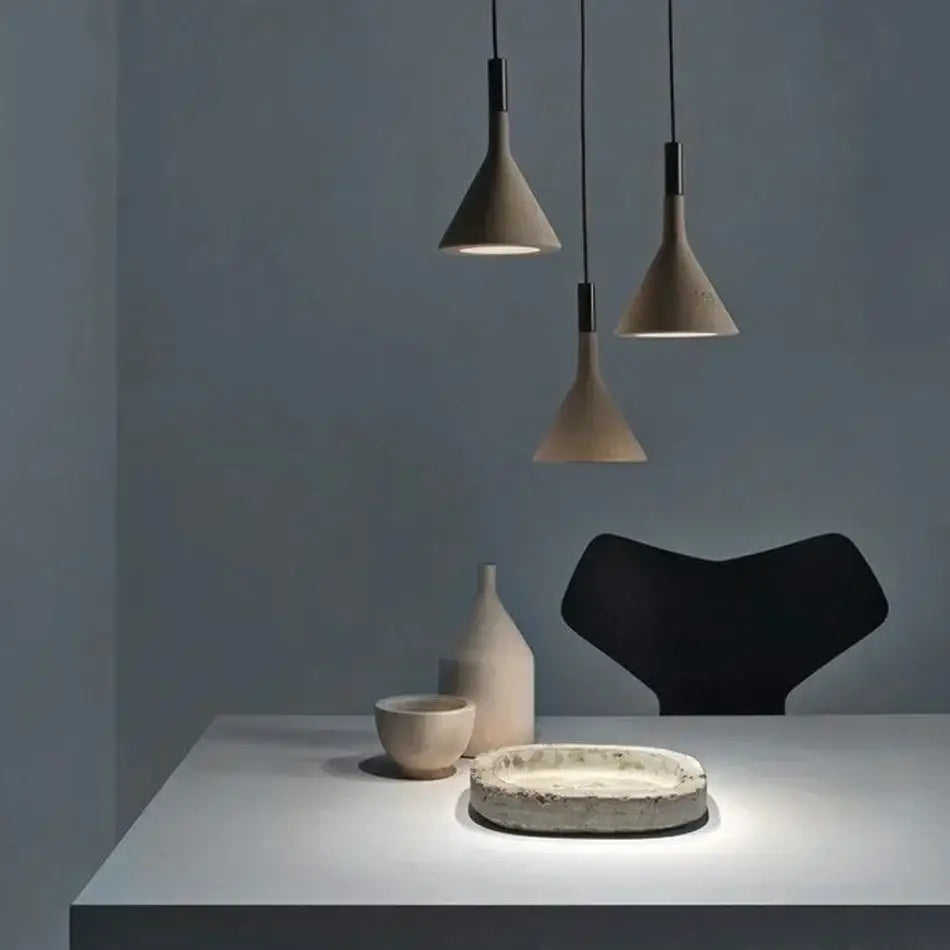 Modern conical concrete pendant lights for kitchen and dining room