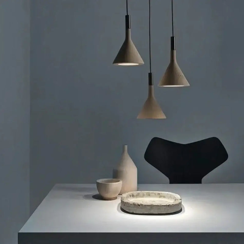 Modern conical concrete pendant lights for kitchen and dining room