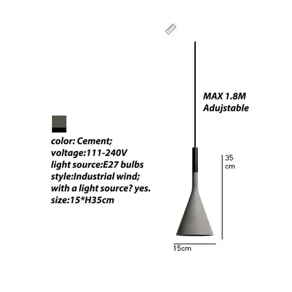 Modern conical concrete pendant lights for kitchen and dining room